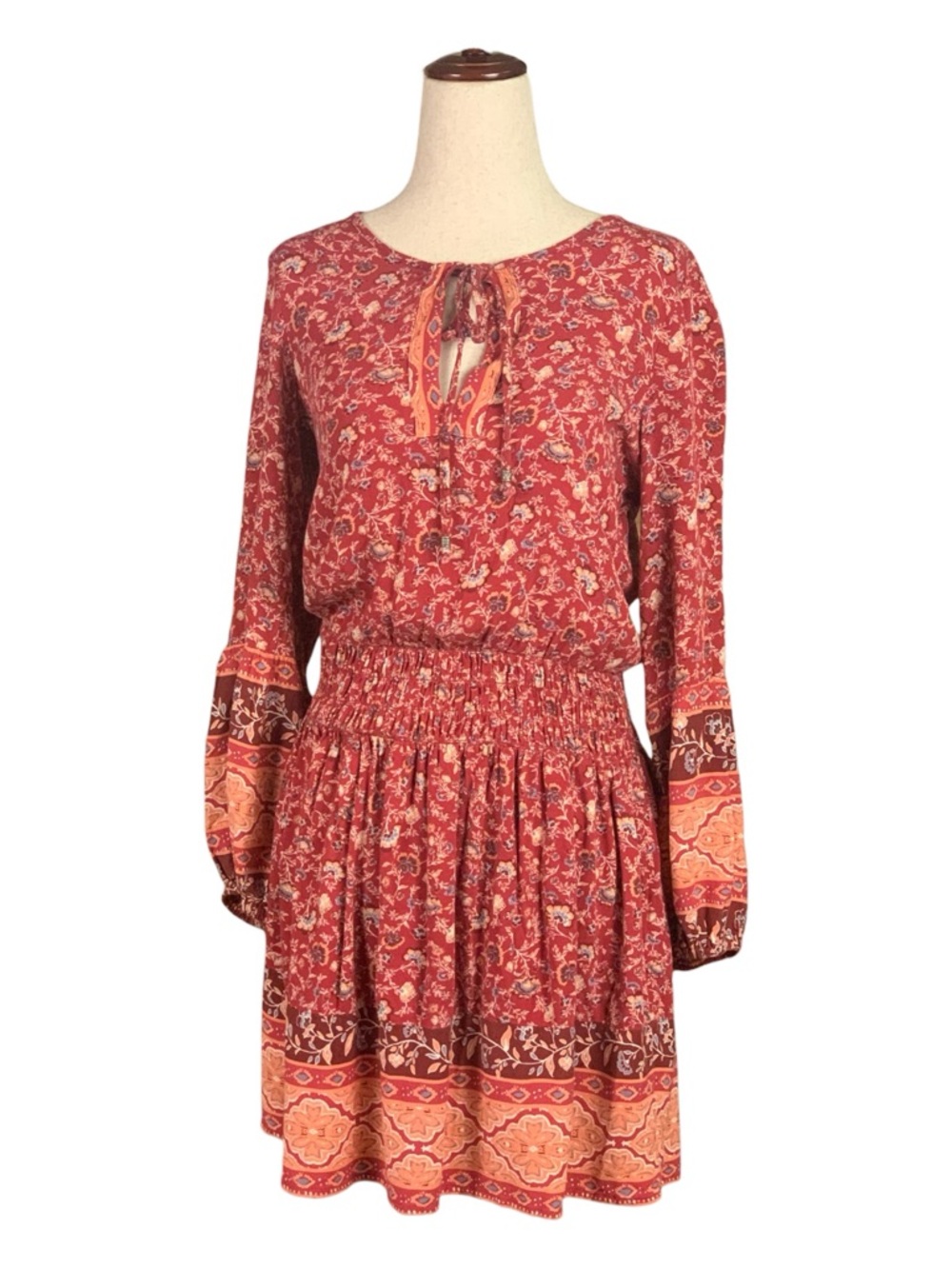 American Eagle Burgundy Boho Floral Dress Cottage Coastal‎ Cowgirl Prairie Sz SP